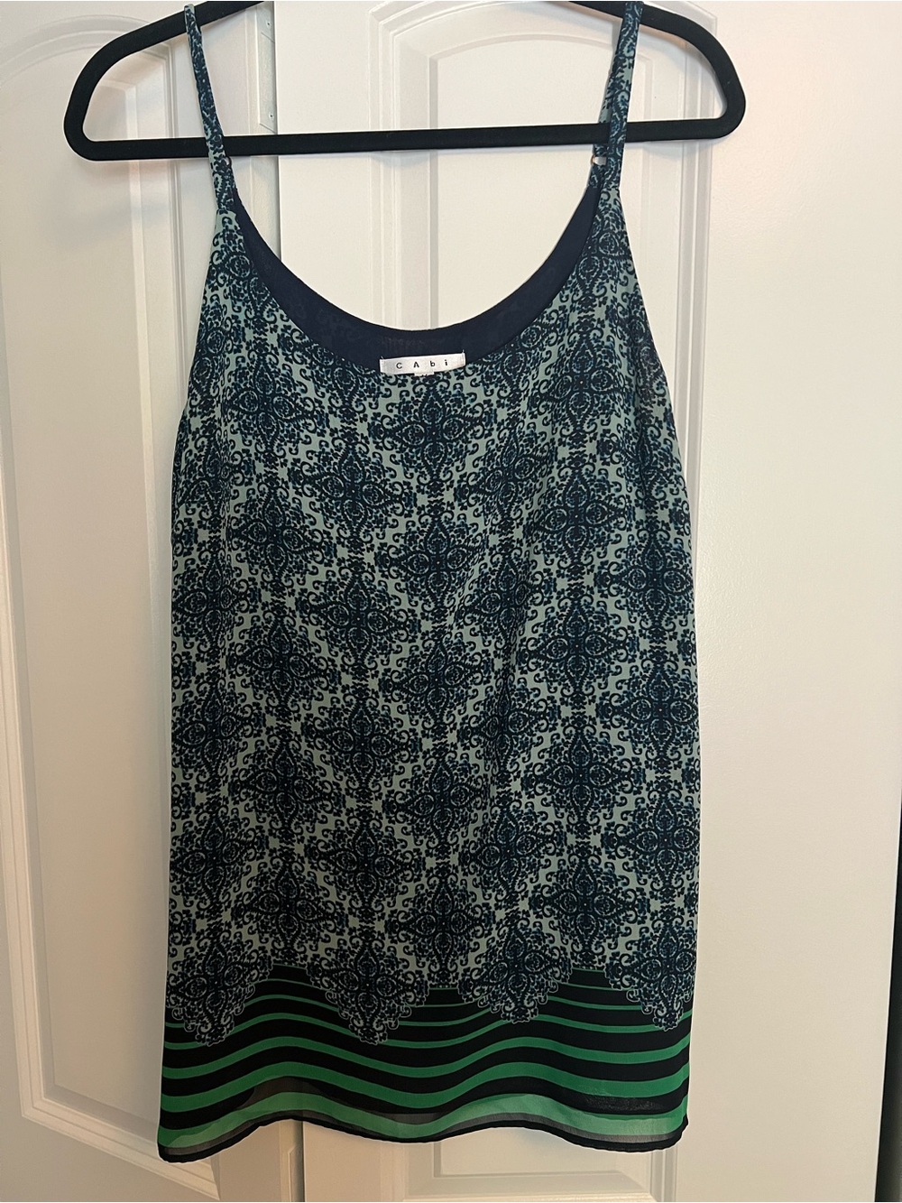 Cabi Tank Top Sz M Style #107 Blue Aqua & Green Mosaic Border Stripe Cami - Picture 3 of 6